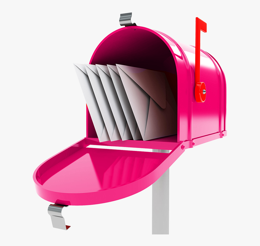 Pink mailbox full of letters