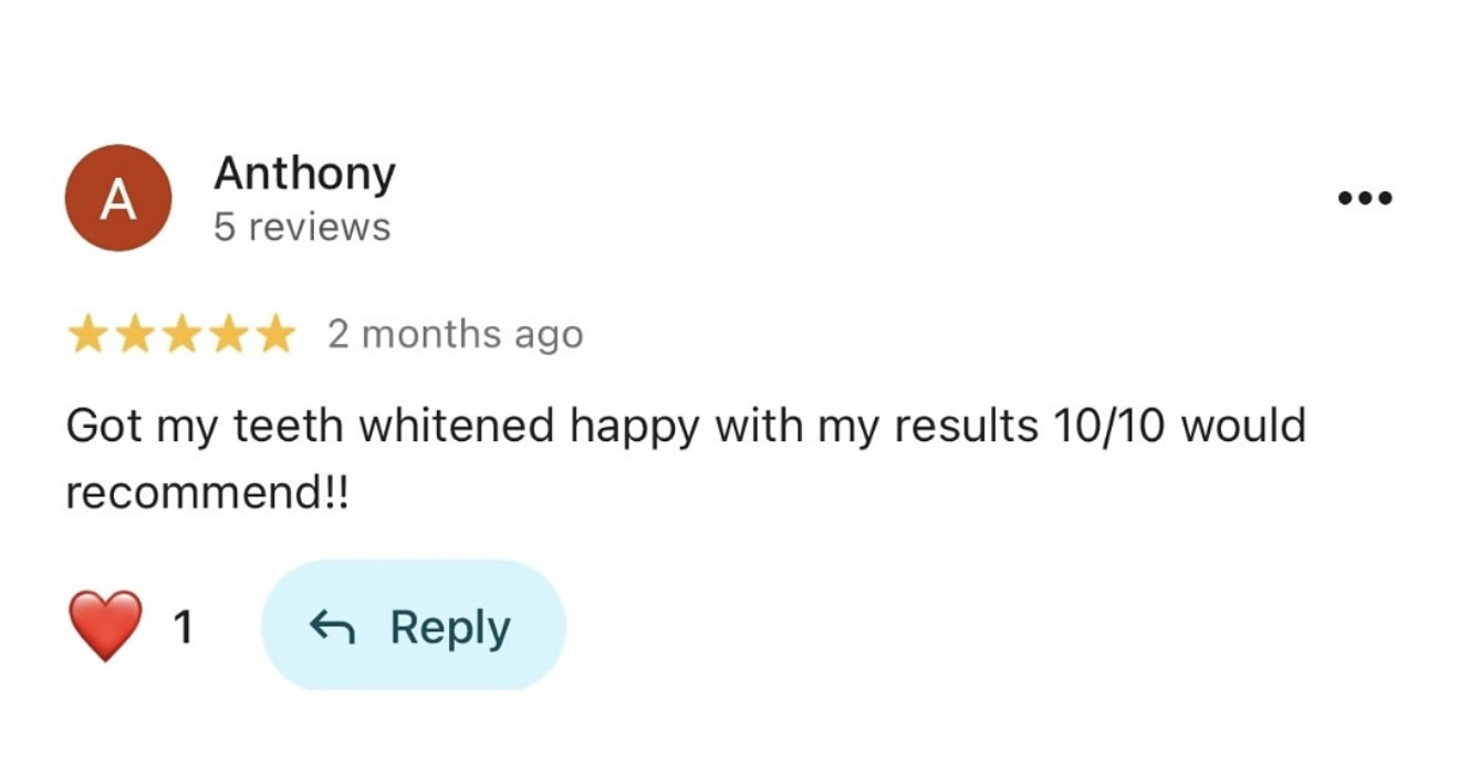 Google review of teeth whitening at Beauty and Skin Depot